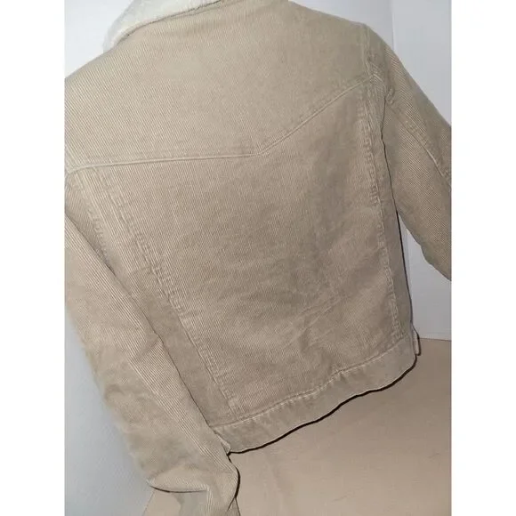 Finesse‎ Corduroy Sherpa Beige Snap Short Jacket Size Medium 90s Y2k Retro - Picture 7 of 16